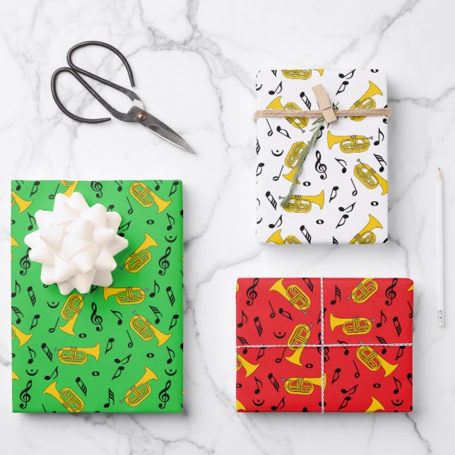 Marching von Baritone Musiknotens Treble Clefs Geschenkpapier Set (Vorderseite)