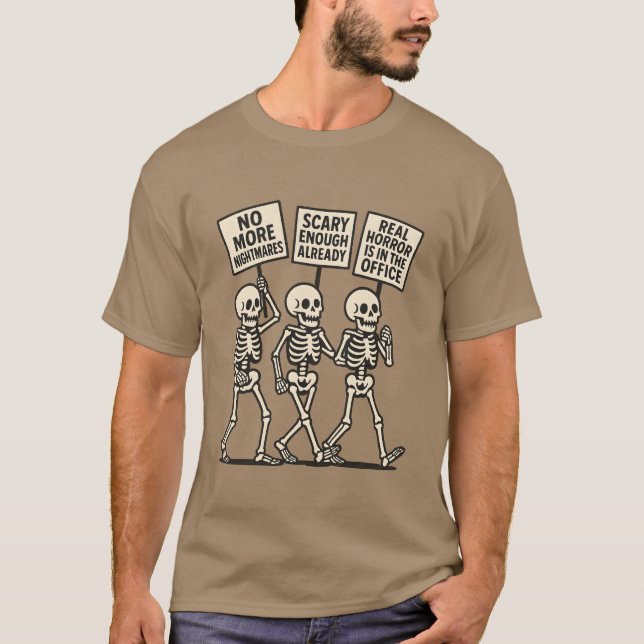 Marching von Skeletten mit Protest-Zeichen-Design T-Shirt (Vorderseite)