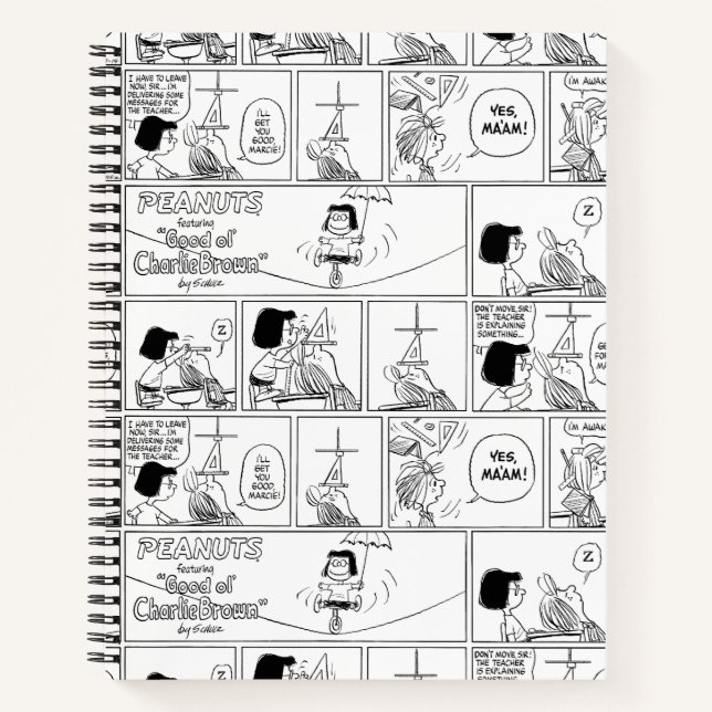 Marcie & Peppermint Patty im Klassenzimmer Notizbuch (Vorderseite)