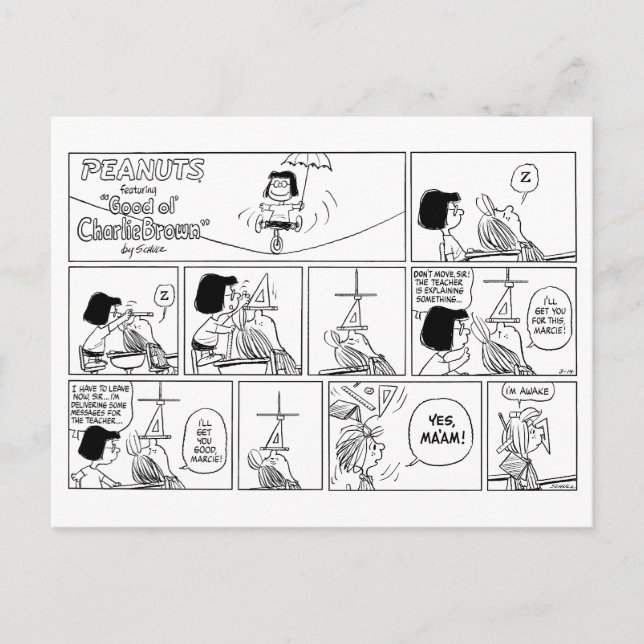 Marcie & Peppermint Patty im Klassenzimmer Postkarte (Vorderseite)