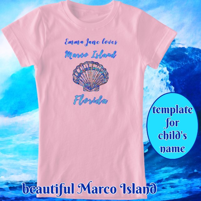 Marco Island Florida Hübsch Seashell mit Namen T-Shirt (This shirt is available in different colors. Easily add child's name.
)
