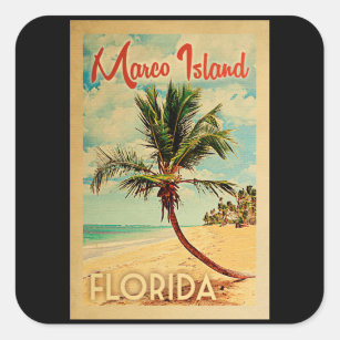 Marco Island Florida Palm Tree Beach Vintag Trail Quadratischer Aufkleber