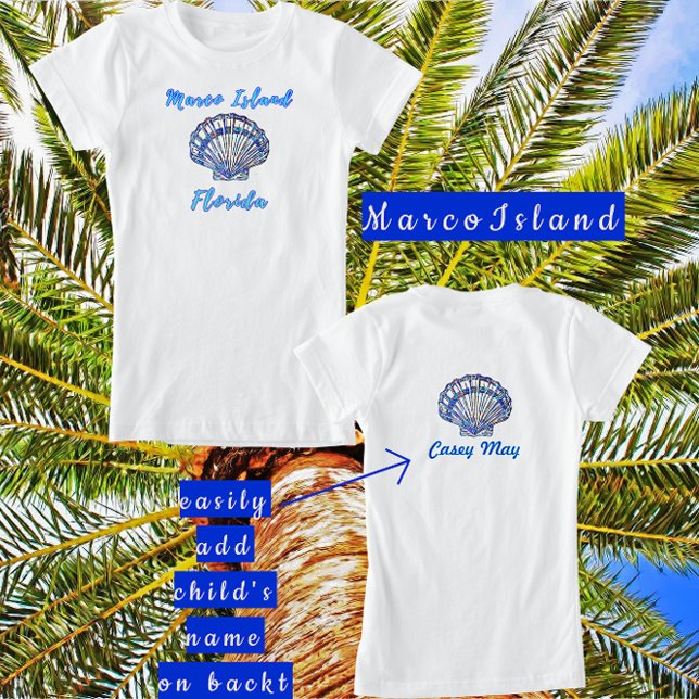 Marco Island Florida Pretty Mosaic Seashell Name T-Shirt (Von Creator hochgeladen)