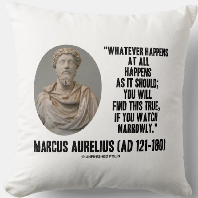 Marcus Aurelius Was auch immer passiert Kissen (Throw pillow featuring timeless words of wisdom by Roman emperor & Stoic philosopher Marcus Aurelius)