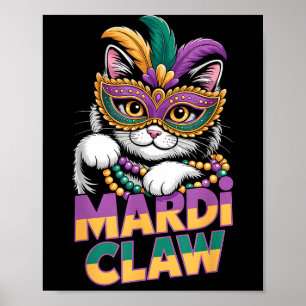 Mardi Claw Katze Kitten Maskerade Maske Lila Grün Poster