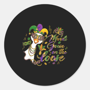 Mardi Goose On The Loose Mardi Gras Alberner Gans  Runder Aufkleber