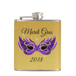Mardi Gras 2018 Maske auf Gold Flachmann