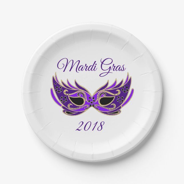 Mardi Gras 2018 Maske Pappteller (Vorderseite)