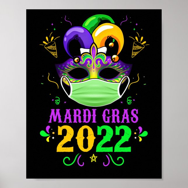 Mardi Gras 2022 Quarantäne Festival mit Gesichtsma Poster (Vorne)
