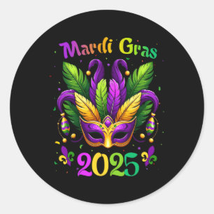Mardi Gras 2025 Mask Feathers Mardi Gras Family Co Runder Aufkleber
