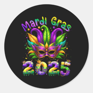 Mardi Gras 2025 Mask Feathers Mardi Gras Family Co Runder Aufkleber