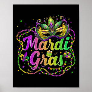 Mardi Gras 2025 Men Women Kids Beads Maske Feather Poster