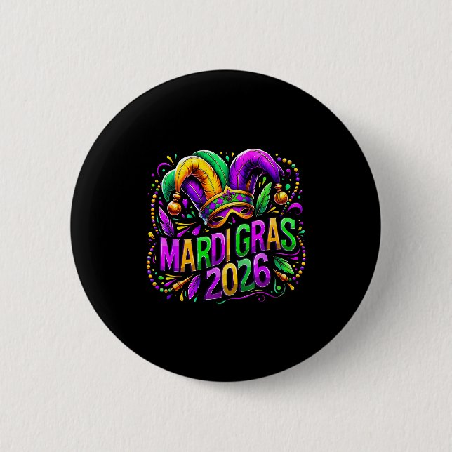 Mardi Gras 2026 Jester Hat Carnival New Orleans Fl Button (Vorderseite)