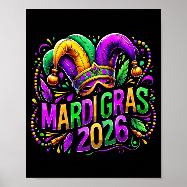 Mardi Gras 2026 Jester Hat Carnival New Orleans Fl Poster (Vorne)