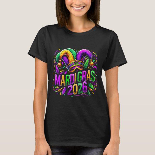 Mardi Gras 2026 Jester Hat Carnival New Orleans Fl T-Shirt (Vorderseite)