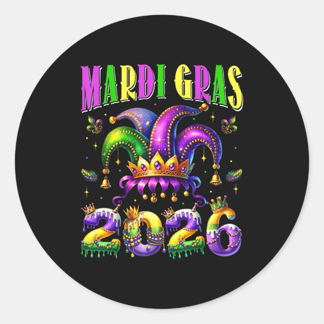 Mardi Gras 2026 Jester Outfit Kids Girls Boys Men  Runder Aufkleber (Vorderseite)