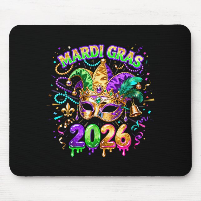 Mardi Gras 2026 Squad Karneval Masken Perlen Desig Mousepad (Vorne)