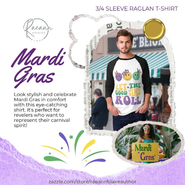 Mardi Gras 3/4 Sleeve Raglan T - Shirt (Von Creator hochgeladen)