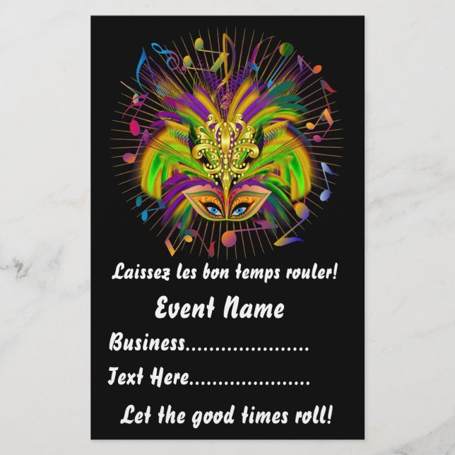 Mardi Gras 5.5" x 8.5" Portrait View Notes Bitte Flyer (Vorne)