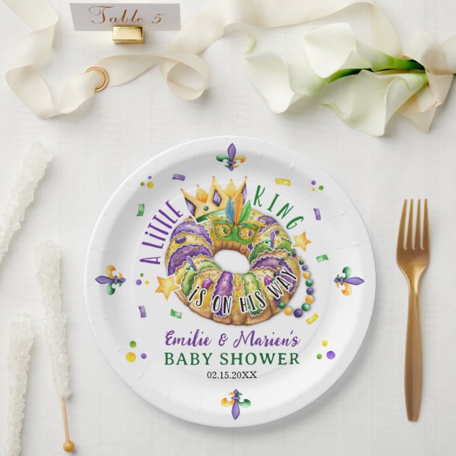 Mardi Gras A little King is on his way Pappteller (Hochzeit)