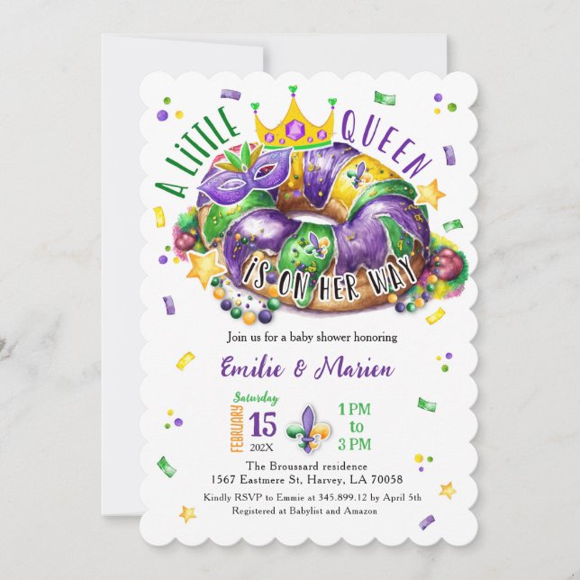 Mardi Gras A little Queen Scallop Invitation Einladung (Vorderseite)