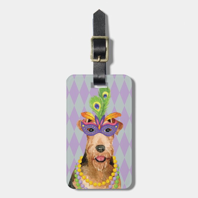 Mardi Gras Airedale Gepäckanhänger (Vorderseite vertikal)