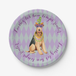 Mardi Gras Airedale Pappteller