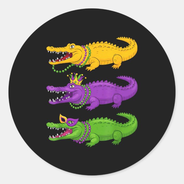 Mardi Gras Aligator Crocodiles Beads Louisiana Wom Runder Aufkleber (Vorderseite)