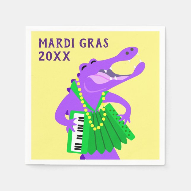 Mardi Gras Alligator Accordion Serviette (Vorderseite)