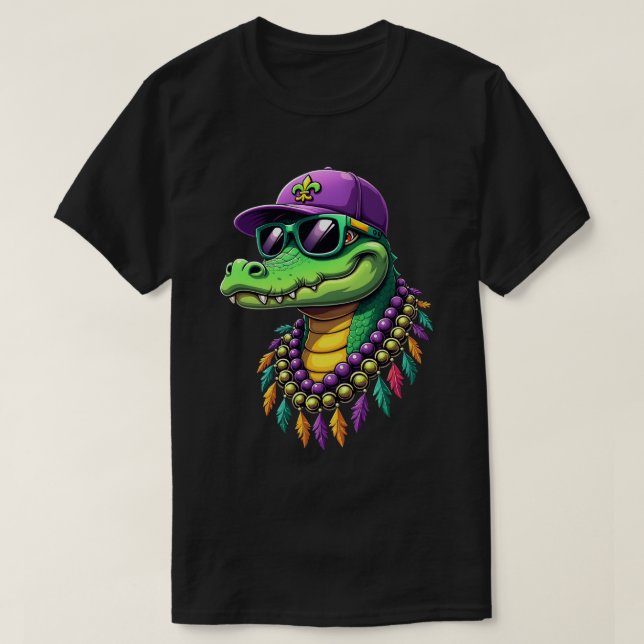 Mardi Gras Alligator Festival Moon and Stars T-Shirt (Design vorne)