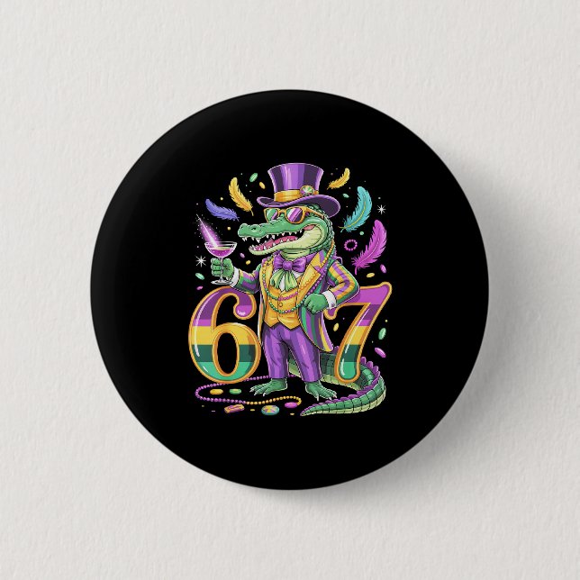 Mardi Gras Alligator Gentleman Schwanznummer 67 Ka Button (Vorderseite)