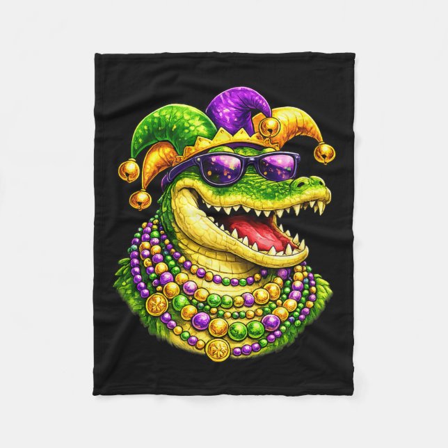 Mardi Gras Alligator, Krokodil, Perlen  Fleecedecke (Vorderseite)