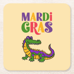 Mardi Gras Alligator, Mardi Gras Party Rechteckiger Pappuntersetzer
