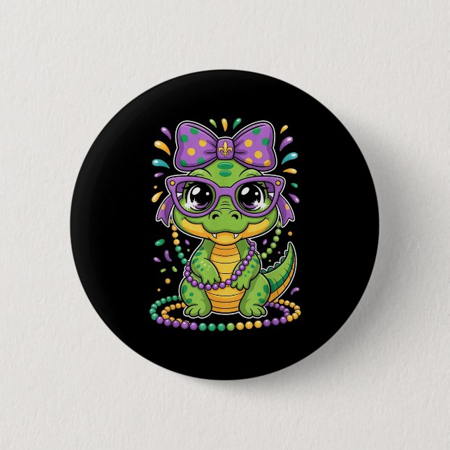Mardi Gras Alligator Perlen Bogen Kinder Frauen _2 Button (Vorderseite)