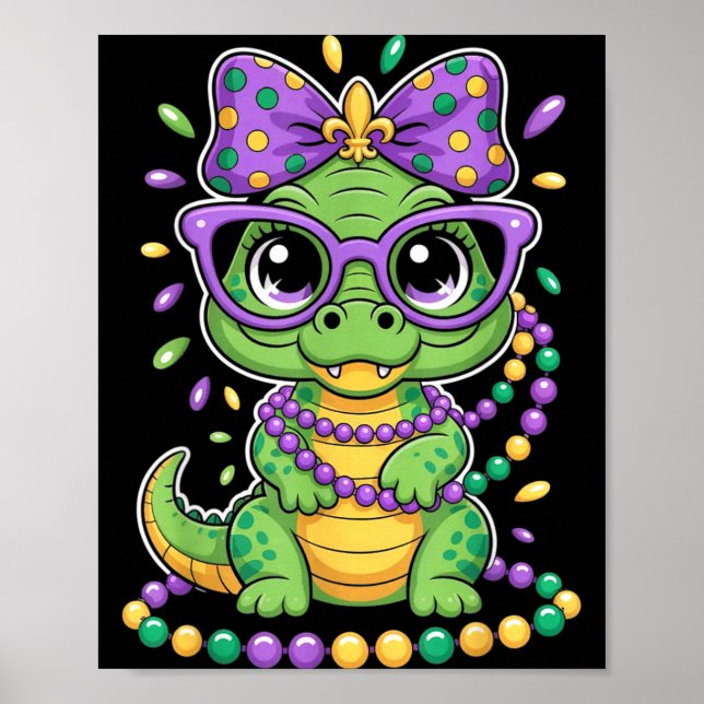 Mardi Gras Alligator Perlen Bogen Kinder Frauen  Poster (Vorne)