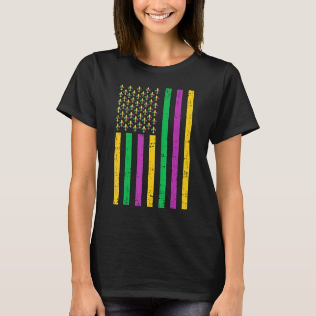 Mardi Gras American Flag Carnivals Festival Fleur T-Shirt (Vorderseite)