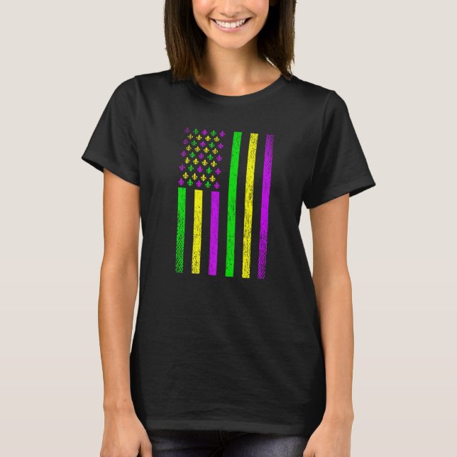 Mardi Gras American Flag USA Distressed Fleur De L T-Shirt (Vorderseite)