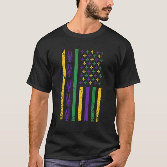 Mardi Gras American US Flag Funny Festival Party N T-Shirt (Vorderseite)