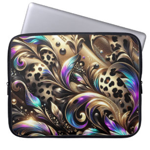 MARDI GRAS AQUAMARIN & GOLD LEOPARD DRUCKPATTER LAPTOPSCHUTZHÜLLE