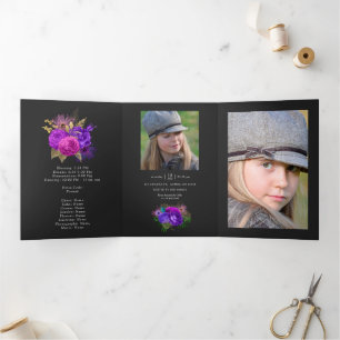 Mardi Gras Aquarell Floral Quinceañera Foto Dreifach Gefaltete Einladung