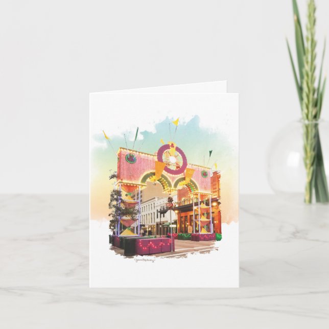 Mardi Gras Arch Galveston, Aquarell inspiriert Dankeskarte (Vorderseite)