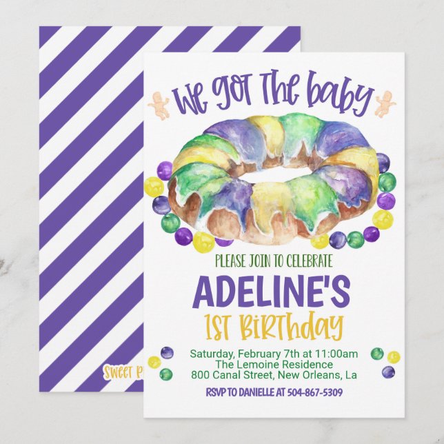 Mardi Gras Baby First Birthday Invitation Einladung (Vorne/Hinten)