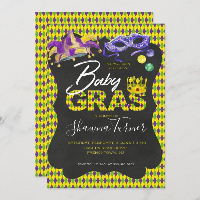 Mardi Gras Baby Shower Einladung (Vorne/Hinten)