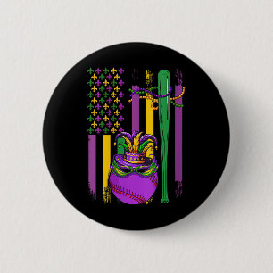 Mardi Gras Baseball Player Te Button