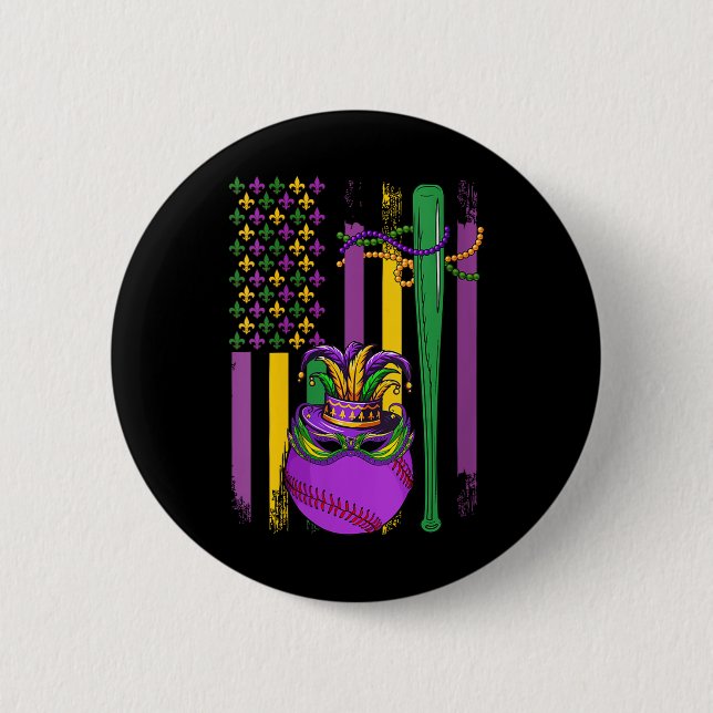 Mardi Gras Baseball Player Te Button (Vorderseite)