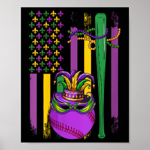Mardi Gras Baseball Player Te Poster