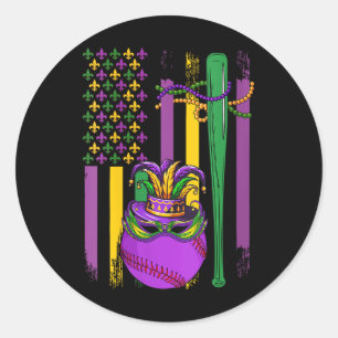 Mardi Gras Baseball Player Te Runder Aufkleber