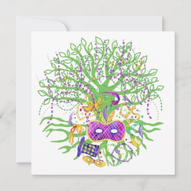 Mardi-Gras-Baum Einladung (Vorderseite)