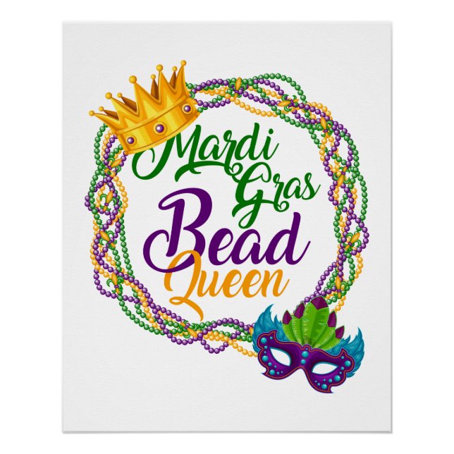 Mardi Gras Bead Queen Fat Dienstag Karneval Poster (Vorderseite)