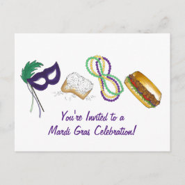 Mardi Gras Beads Beignet Maske Party Einladung